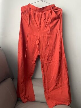 SHEIN Red Wide Leg Drawstring Pants